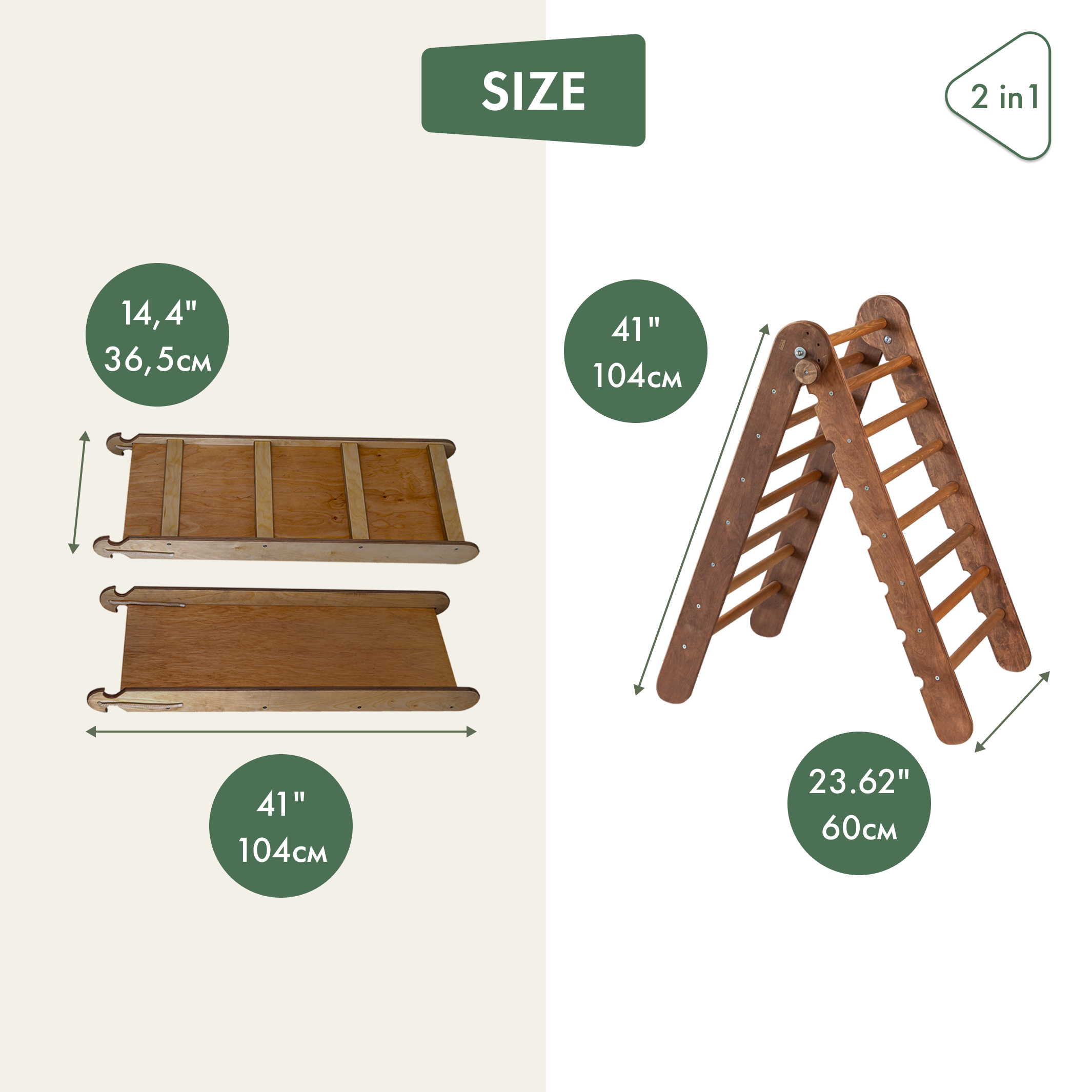 2in1 Montessori Climbing Frame Set: Triangle Ladder + Slide Board/Ramp – Chocolate 2in1 Playsets Goodevas