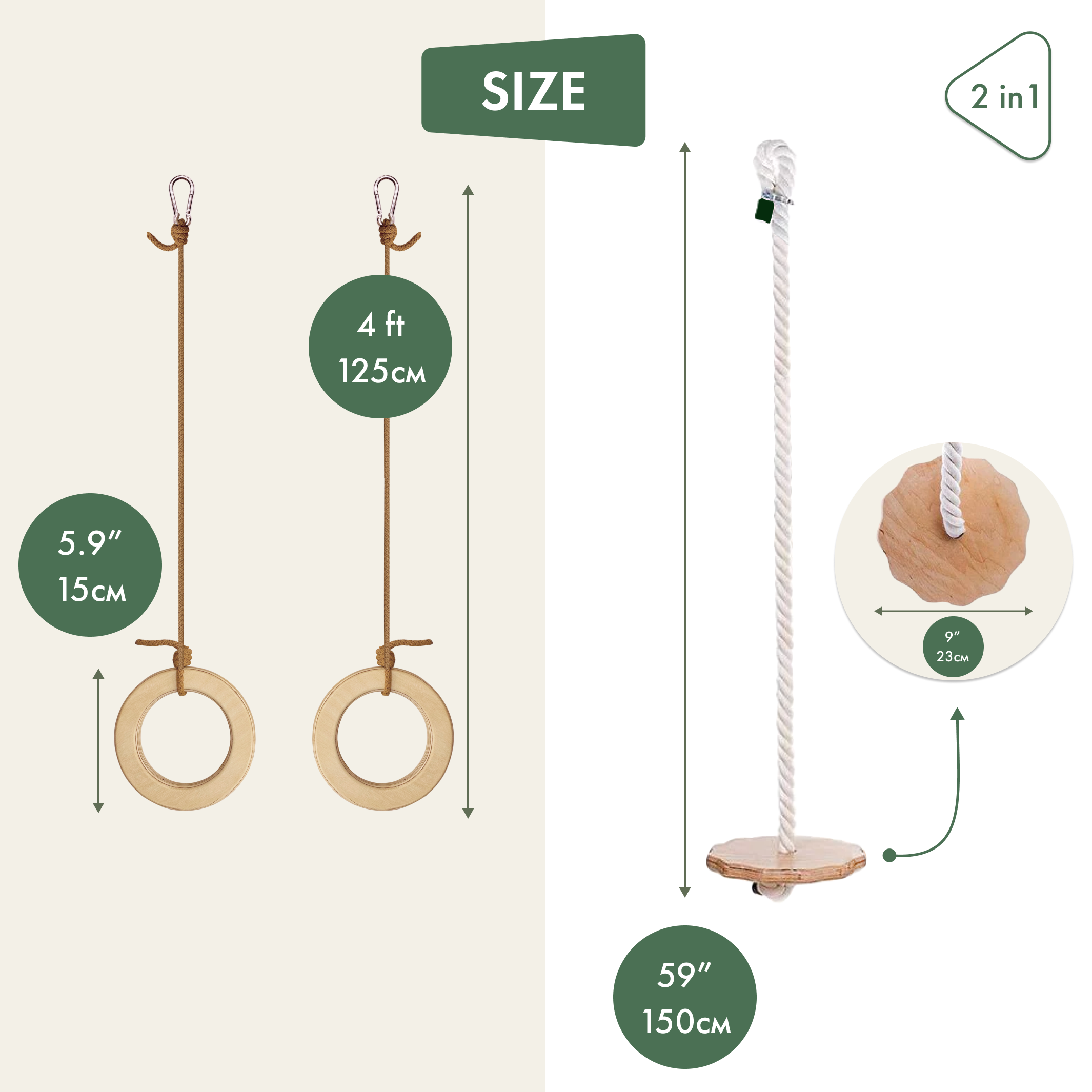 2in1 Swings Set: Round Disc Swing + Gymnastic Rings 2in1 Swing Set Goodevas