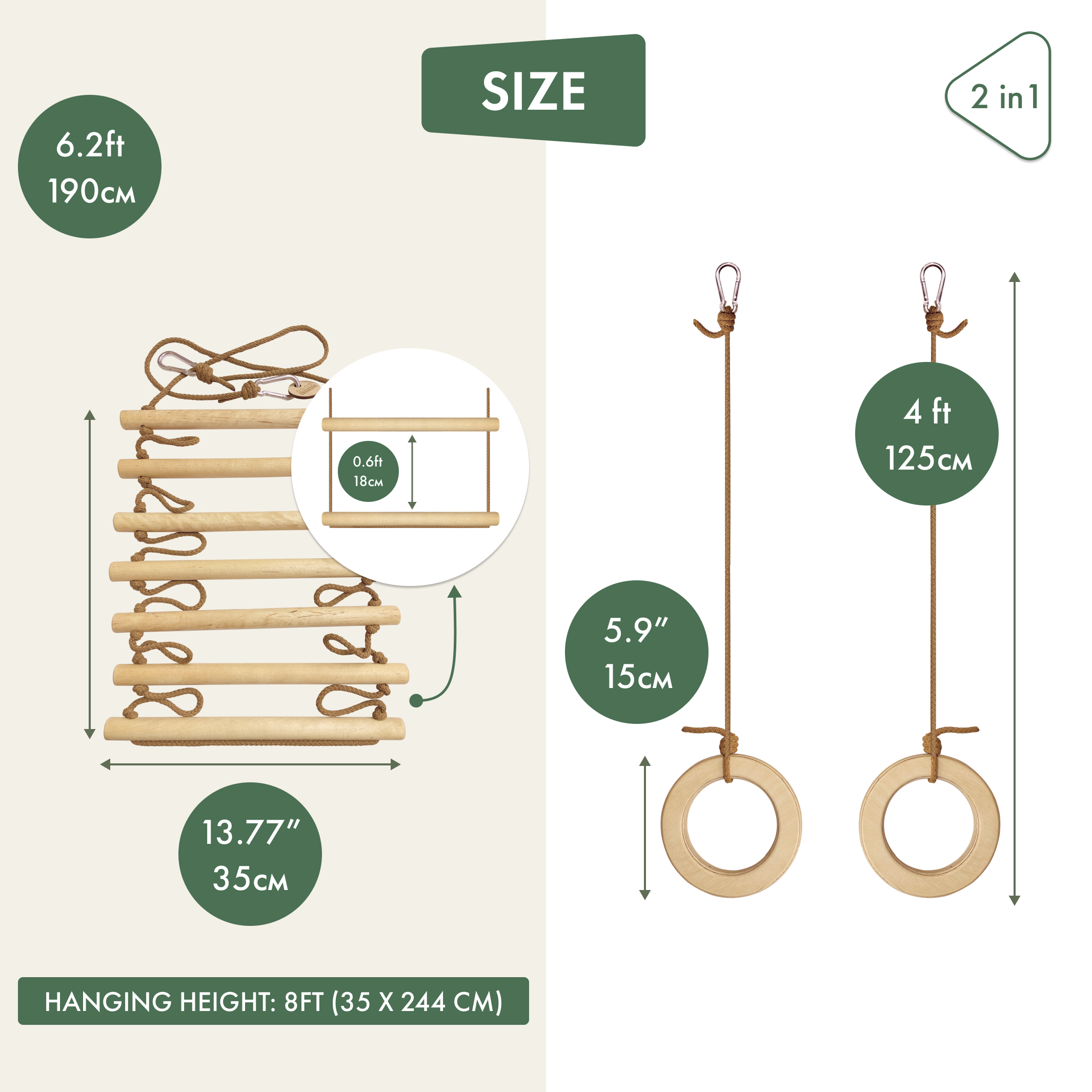 2in1 Swings Set: Gymnastic rings + Climbing rope ladder 2in1 Swing Set Goodevas