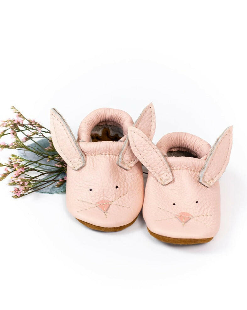 Pink Bunnies // Cute Critters Leather Shoes Baby and Toddler Bunny Baby Shoes Starry Knight Design