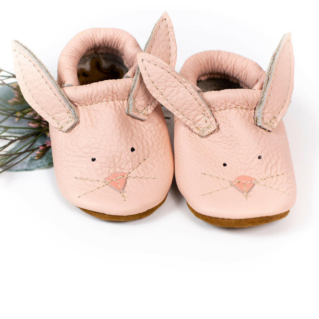 Pink Bunnies // Cute Critters Leather Shoes Baby and Toddler Bunny Baby Shoes Starry Knight Design