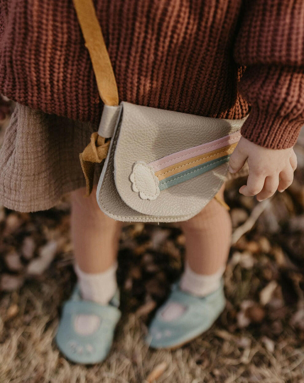 Rainbow on Beige Leather PURSE Toddler & Kids Starry Knight Design