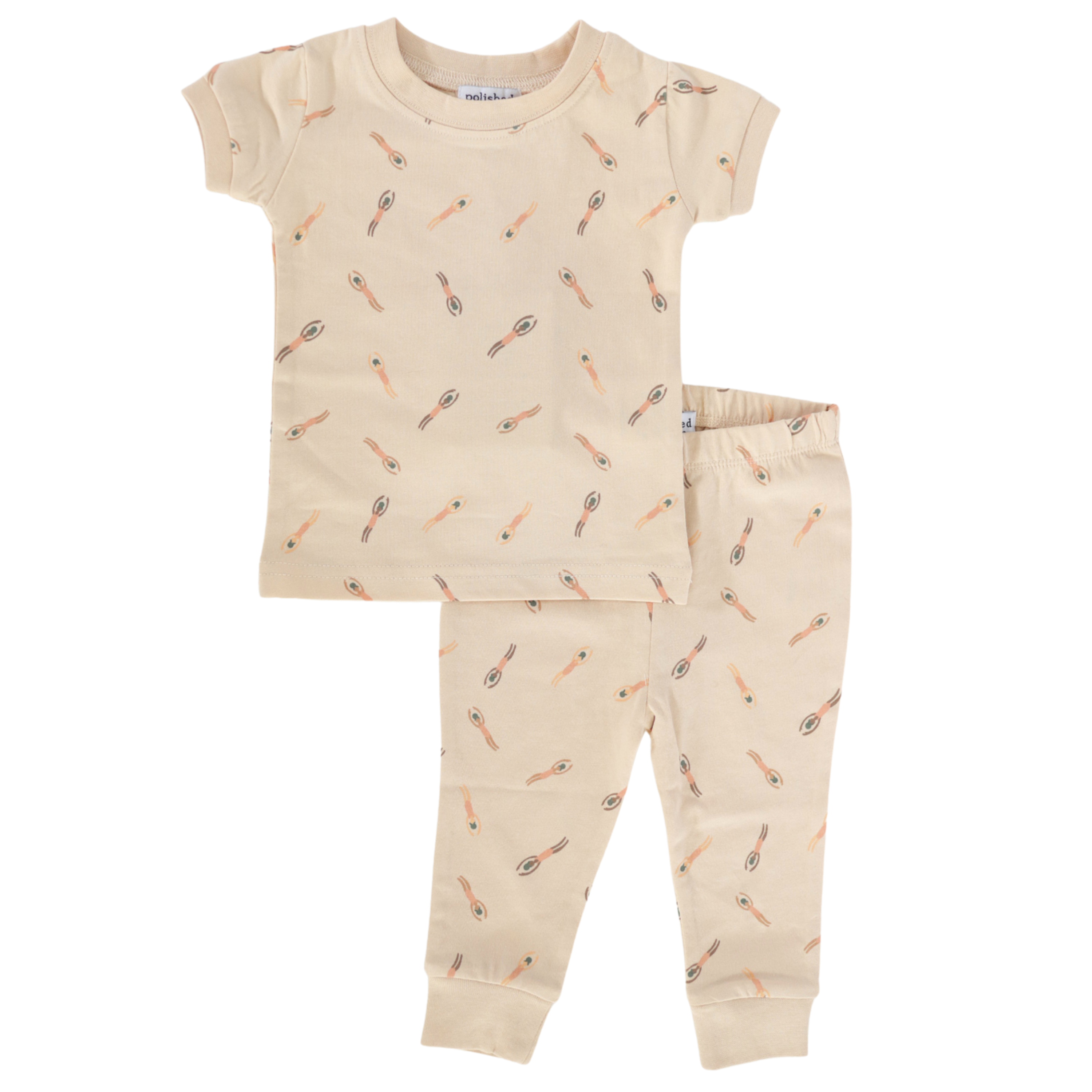 Little Swimmers Organic Cotton Pajama Set for Baby, Toddlers, and Kids Pajama Set Polished Prints