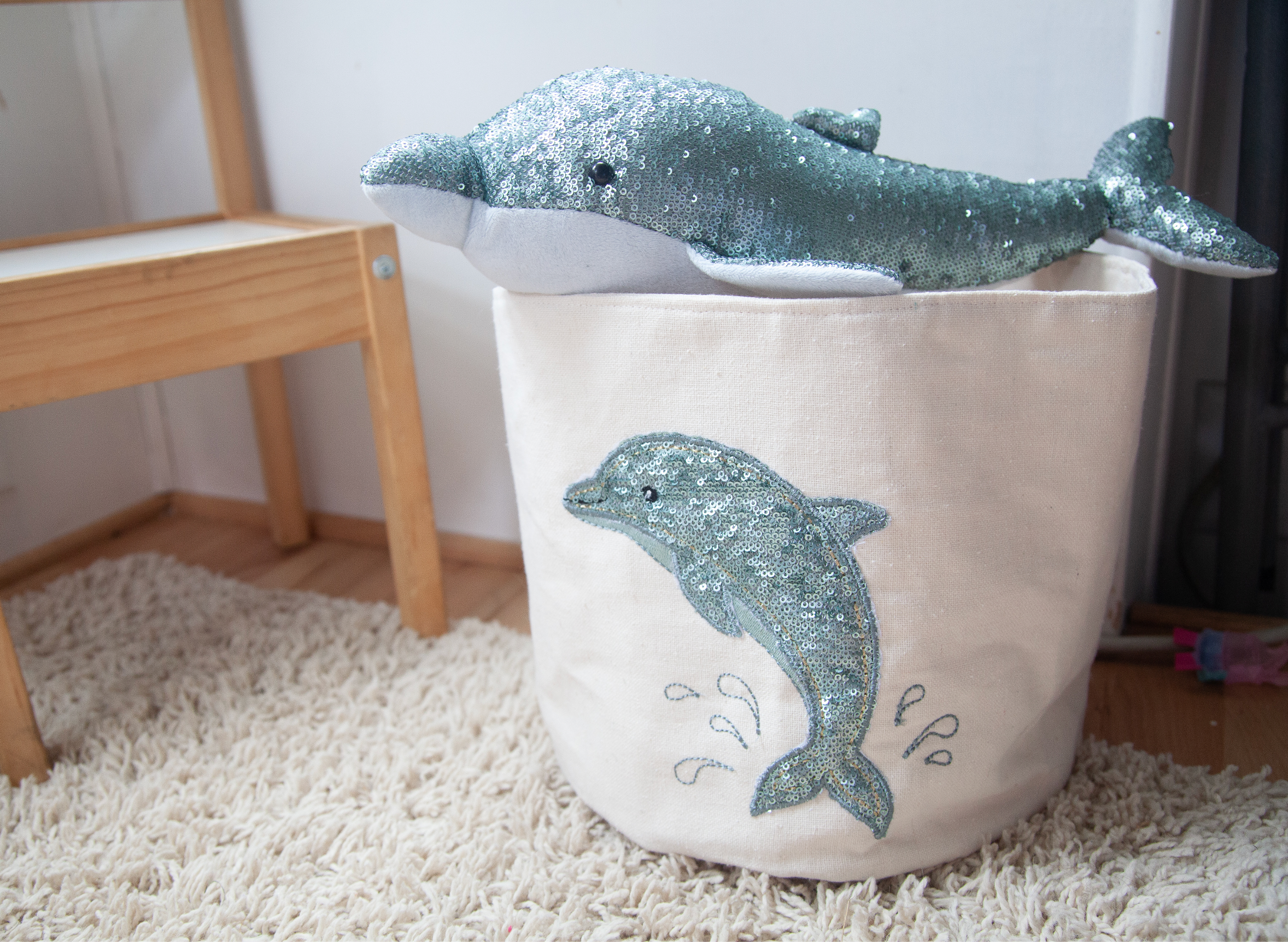 Sequin Dolphin Medium Canvas Storage Bin Storage Bin MON AMI