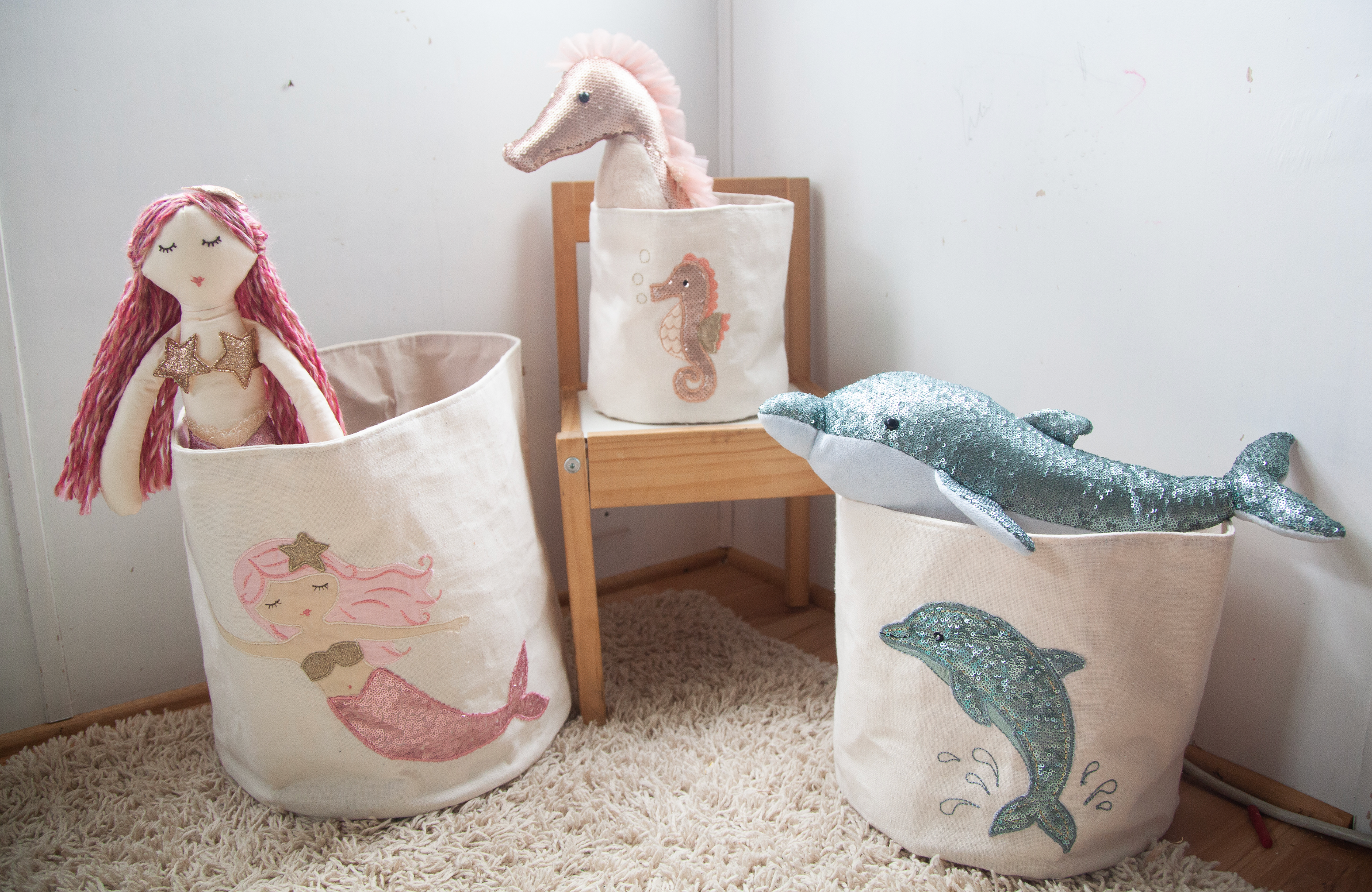 Sequin Dolphin Medium Canvas Storage Bin Storage Bin MON AMI