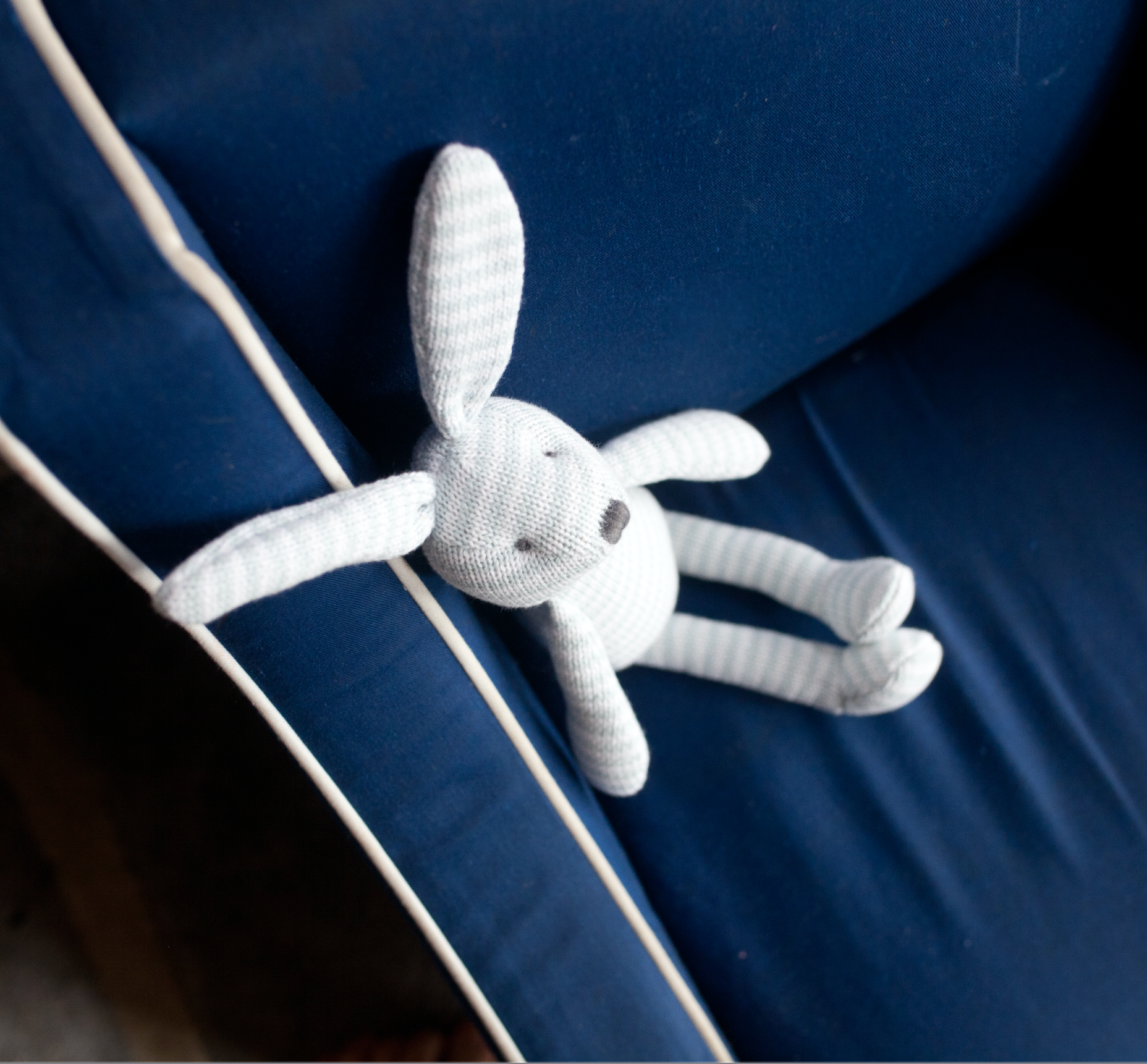 Blue Bunny Stripe Cotton Knit Plush Toy Stuffed Toy MON AMI