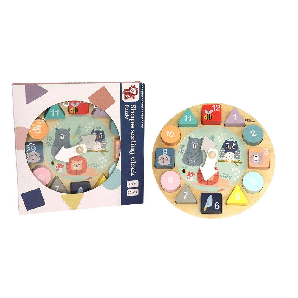 Shape Sorter Clock Puzzles Leo & Friends