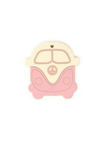 Silicone Teether - Peace Vintage Bus Baby Essentials Three Hearts Shocking Pink
