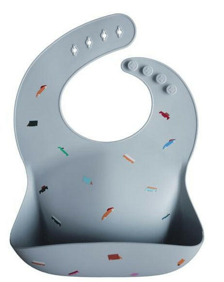 Silicone Baby Bib - Retro Cars feeding Mushie