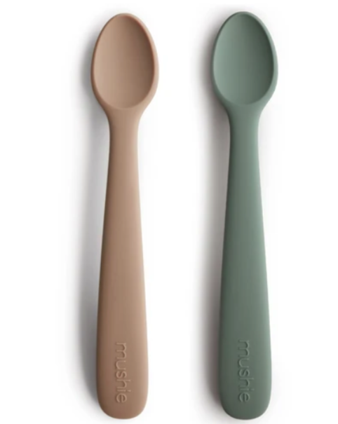 Mushie Silicone Feeding Spoons (2-Pack) Cambridge Blue/Shifting Sand