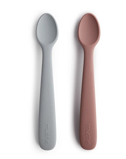 Silicone Feeding Spoons -Stone/Cloudy Mauve - 2 Pack feeding Mushie Stone- Cloudy Mauve
