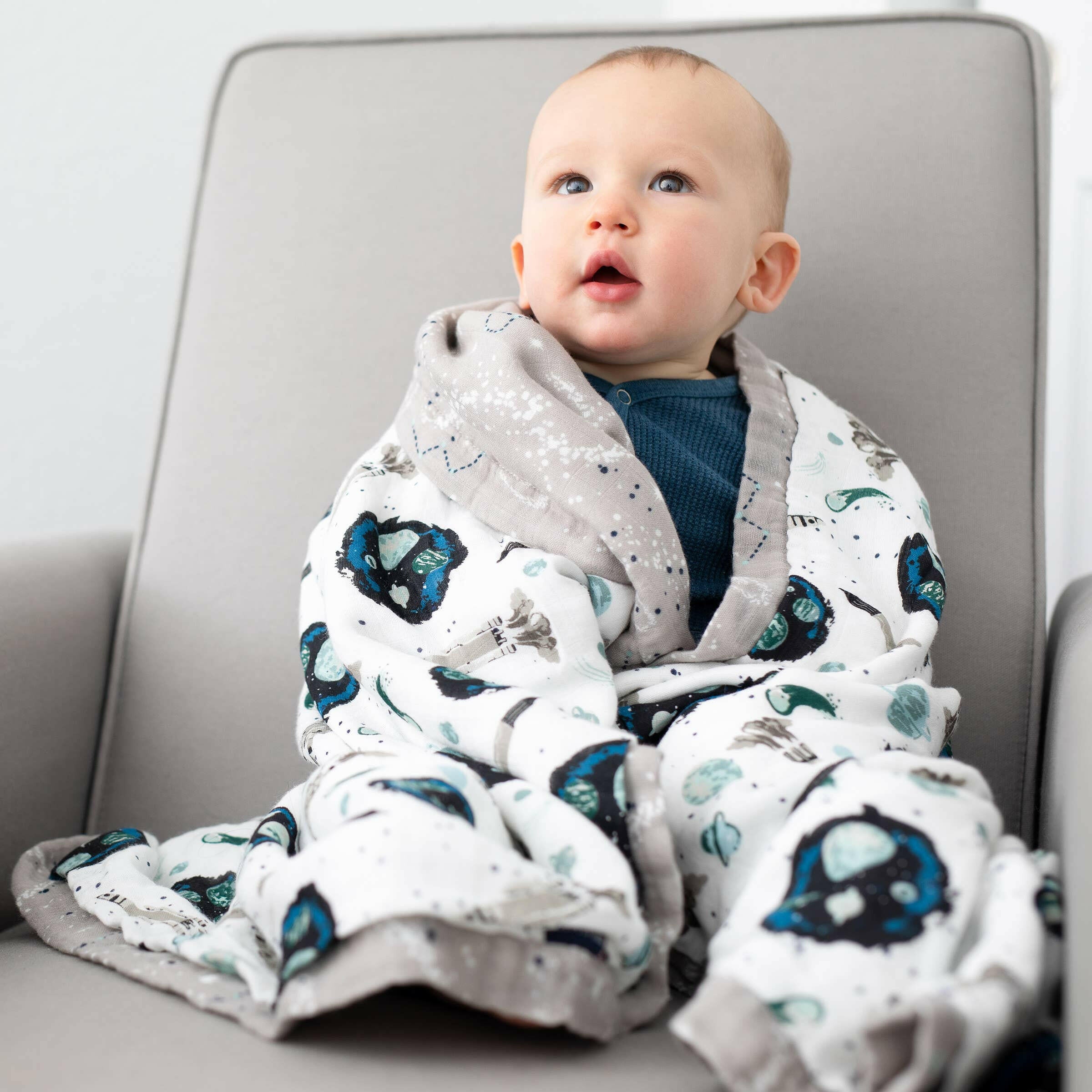 Space & Galaxy Luxury Muslin Snuggle Blanket Baby Essentials Bebe Au Lait