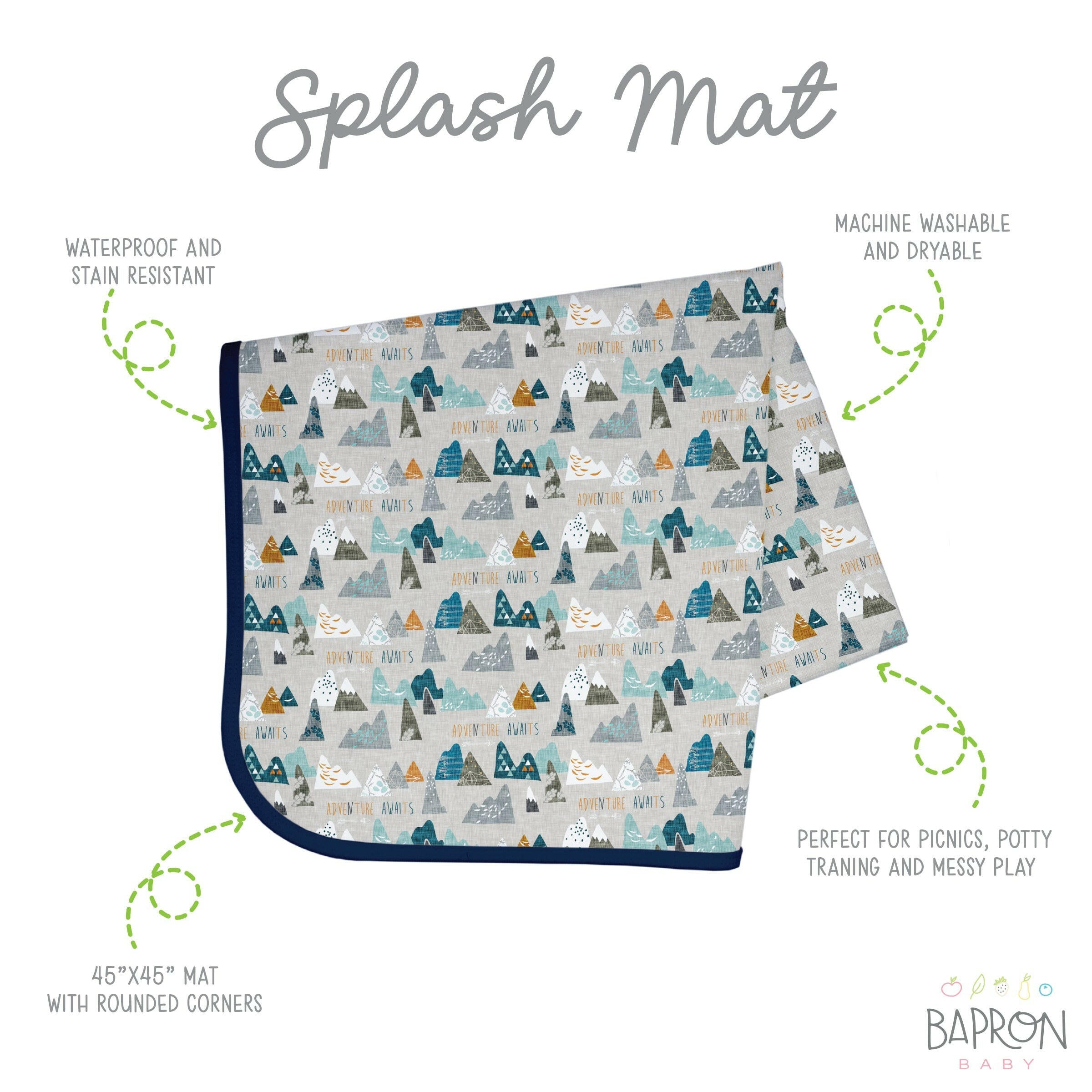 Adventure Awaits Splash Mat - A Waterproof Catch-All for Highchair Spills and More!  BapronBaby