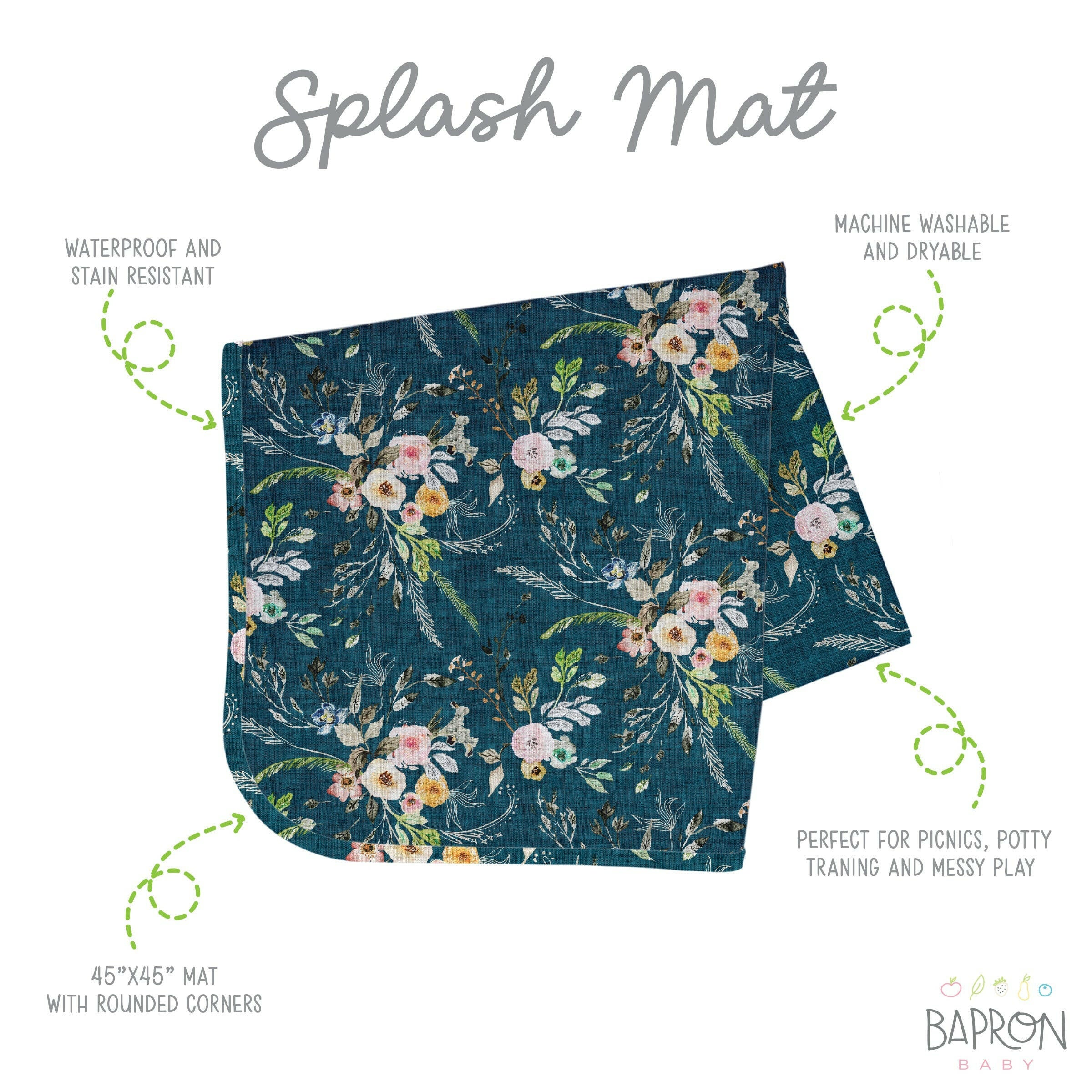 Boho Floral Splash Mat - A Waterproof Catch-All for Highchair Spills and More!  BapronBaby