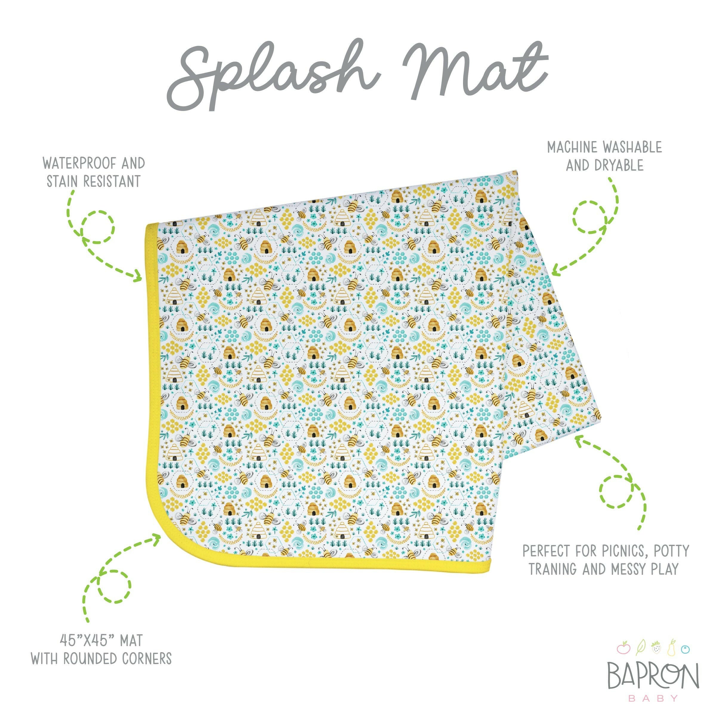 Busy Bees Splash Mat - A Waterproof Catch-All for Highchair Spills and More! BapronBaby