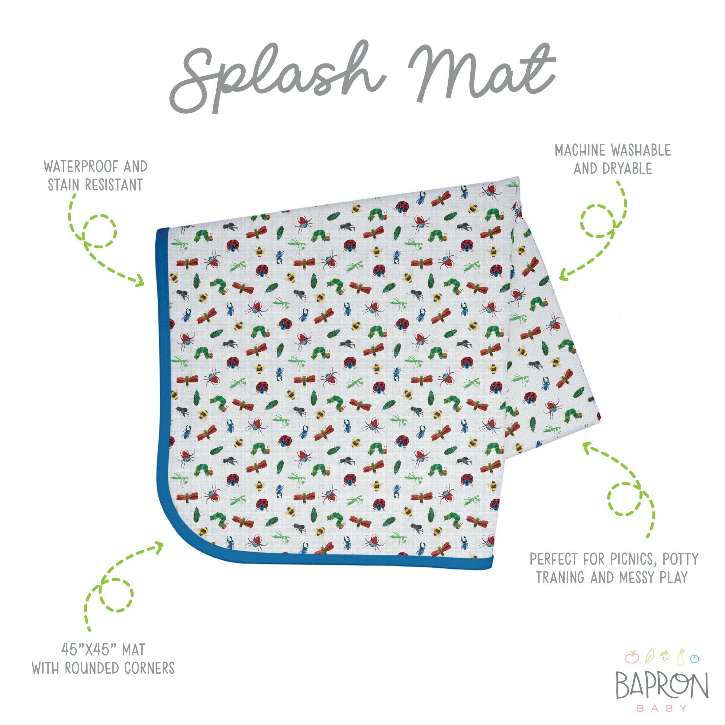Bug World Splash Mat - from the World Of Eric Carle - A Waterproof Catch-All for Highchair Spills and More!  BapronBaby