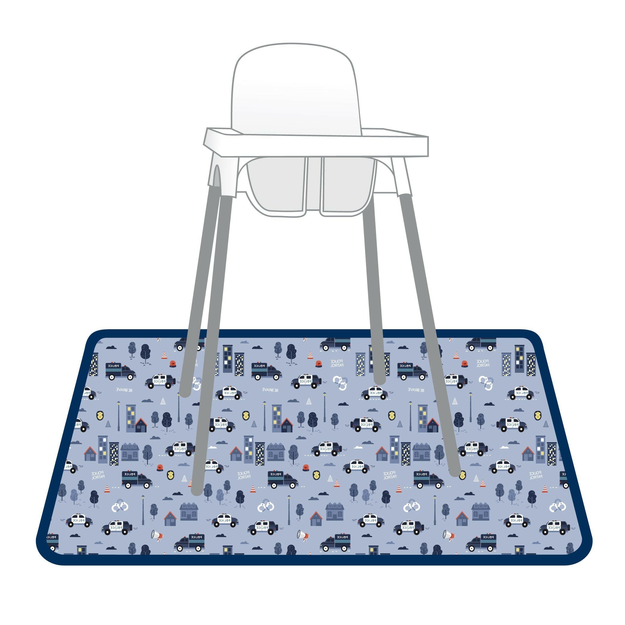 Be Brave - Police Patrol Splash Mat - A Waterproof Catch-All for Highchair Spills and More!  BapronBaby