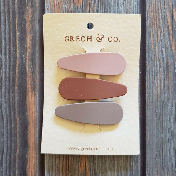 Matte Clips - Set of 3 Hair Accessories Grech & Co. Stone / Shell / Rust