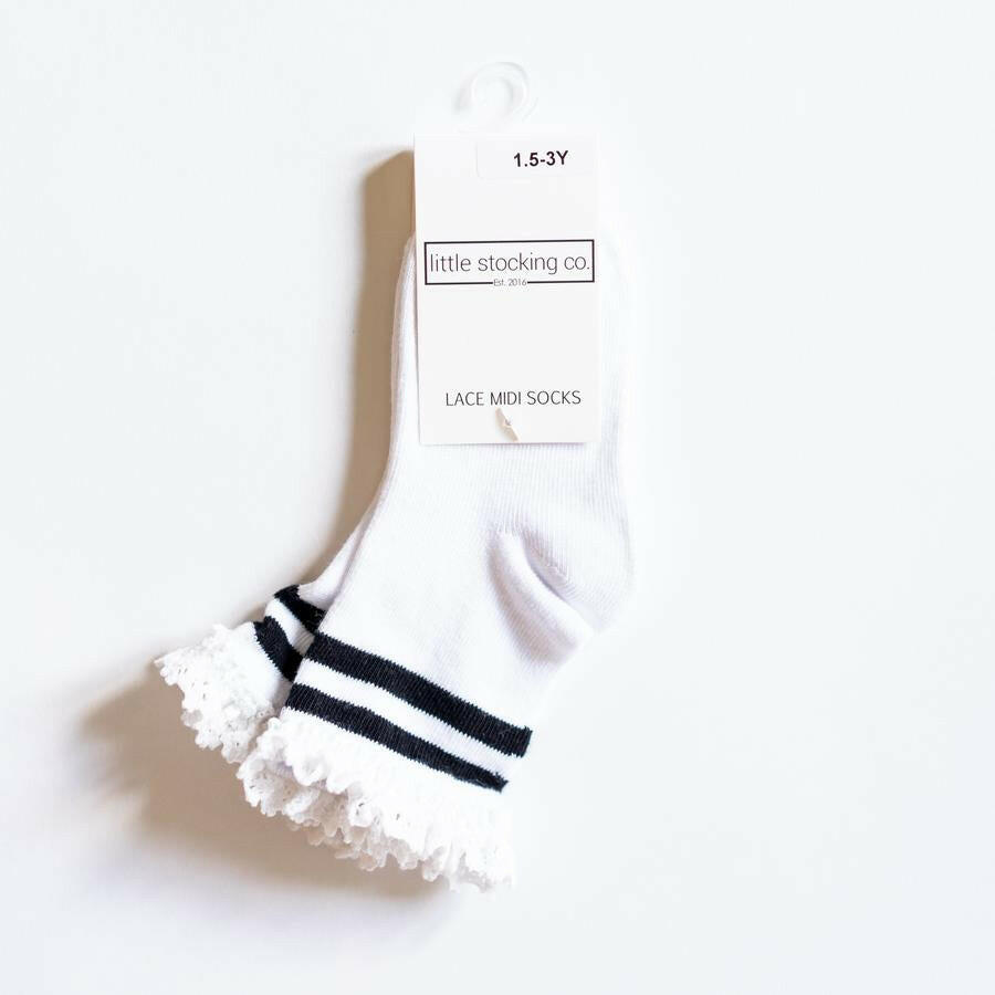 Black Stripe Lace Midi Socks Socks Little Stocking Co
