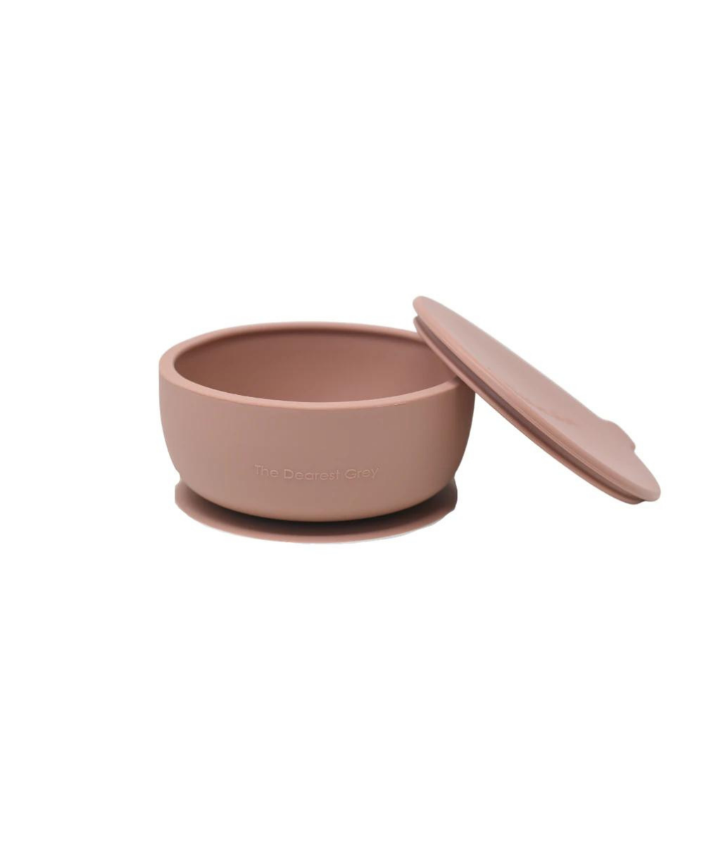 Silicone Suction Bowl with Lids Feeding The Dearest Grey Rosewood