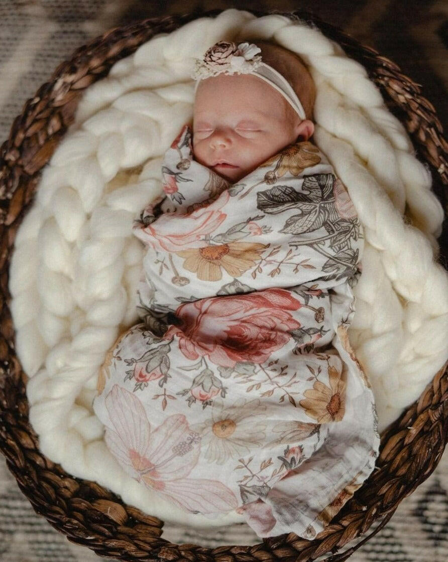 Muslin Swaddle Garden Floral Baby Blanket Swaddle Mini Wander, LLC