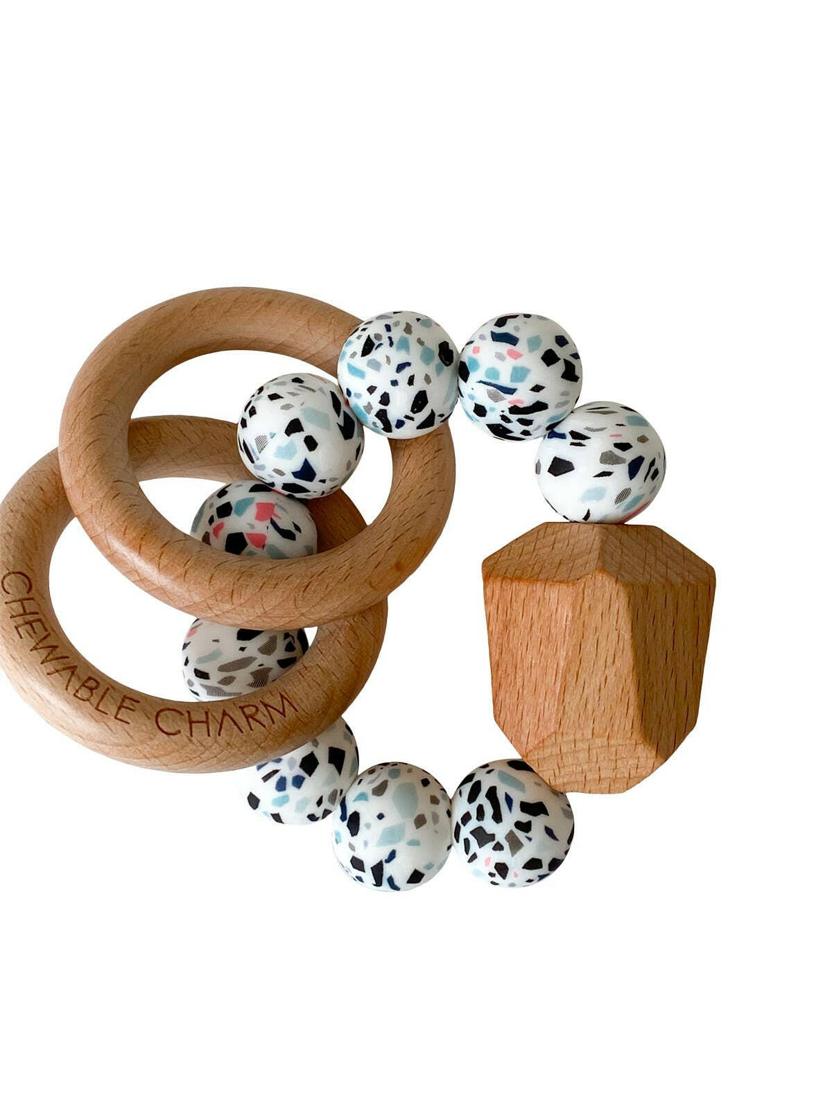 Hayes Silicone + Wood Teether Ring Baby Essentials Chewable Charm Terrazzo