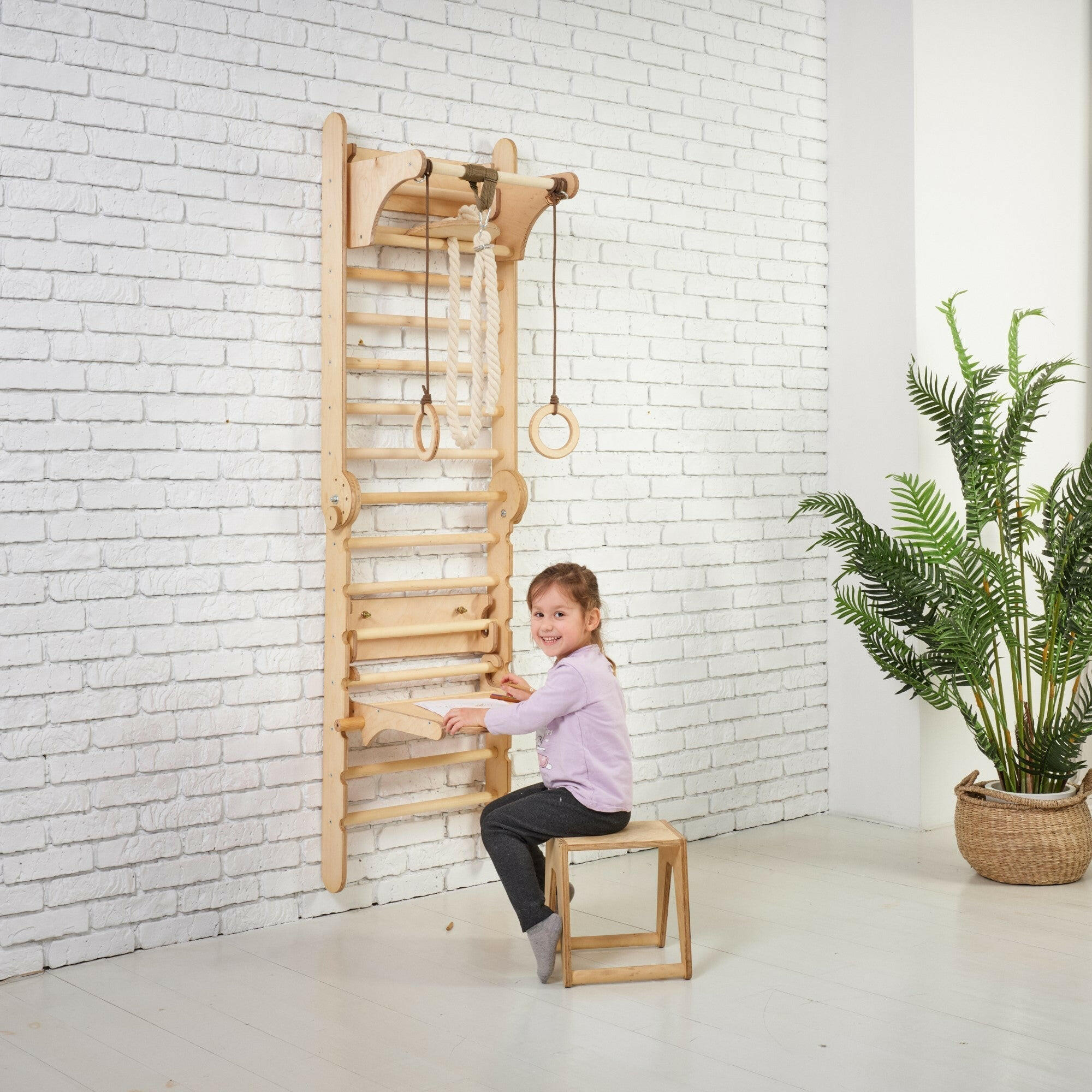 5in1: Wooden Swedish Wall / Climbing ladder for Children + Swing Set + Slide Board + Art Add-on Swesdish wall Goodevas