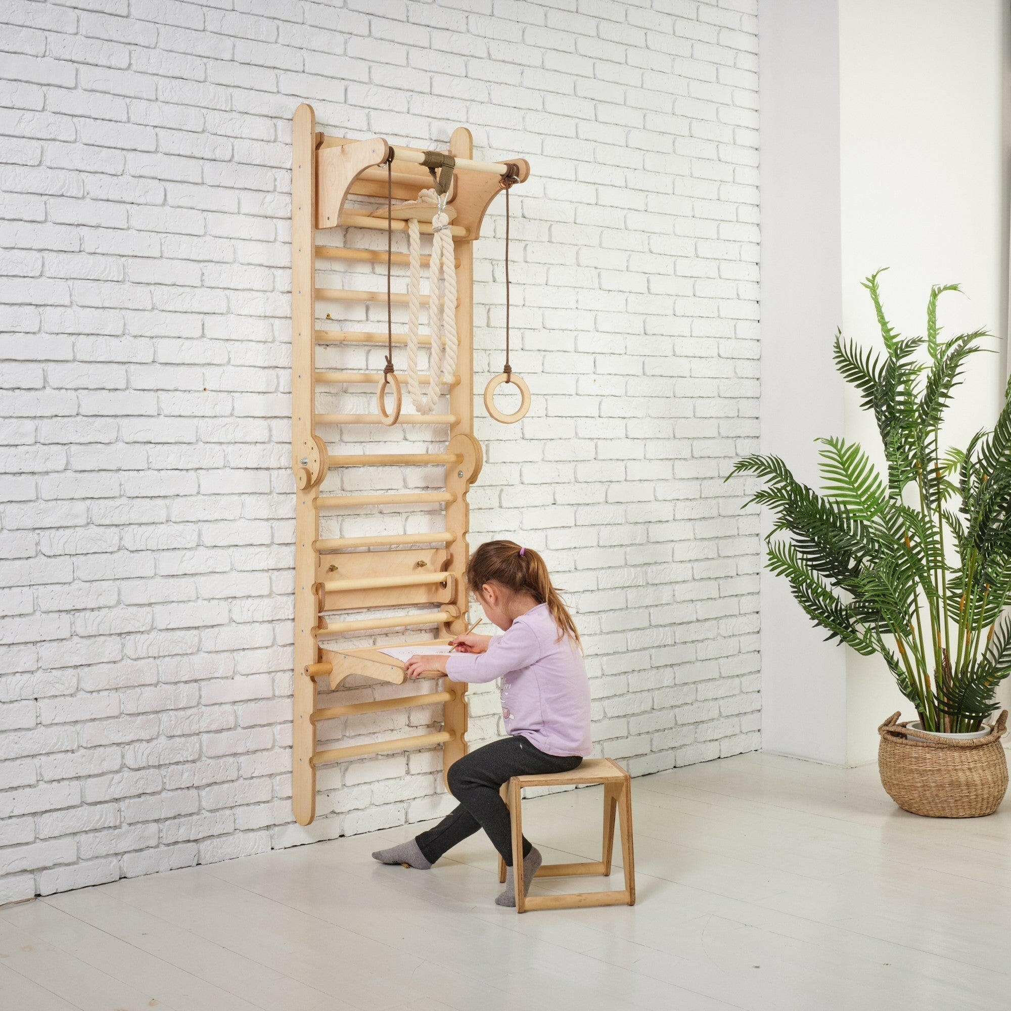 5in1: Wooden Swedish Wall / Climbing ladder for Children + Swing Set + Slide Board + Art Add-on Swesdish wall Goodevas