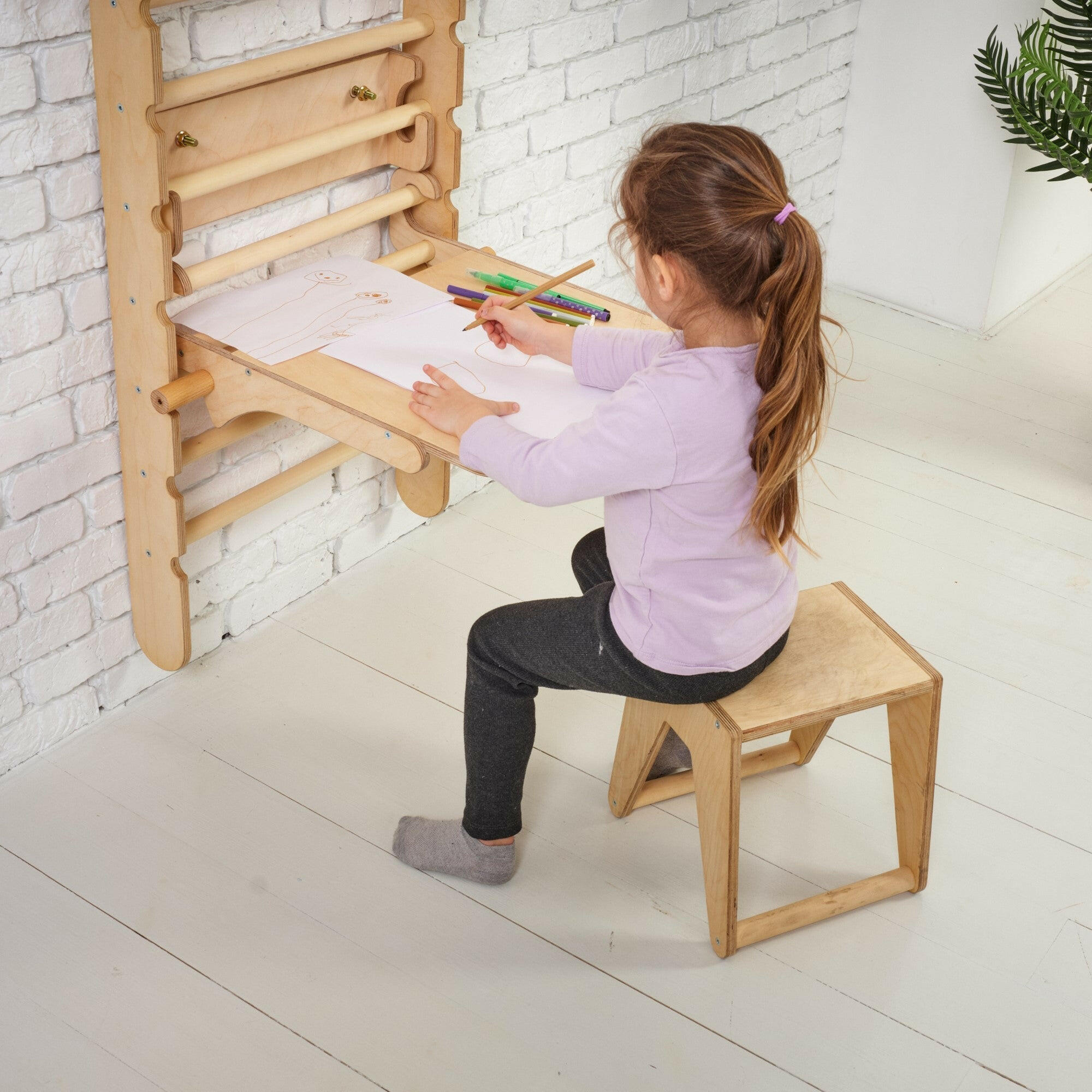 5in1: Wooden Swedish Wall / Climbing ladder for Children + Swing Set + Slide Board + Art Add-on Swesdish wall Goodevas