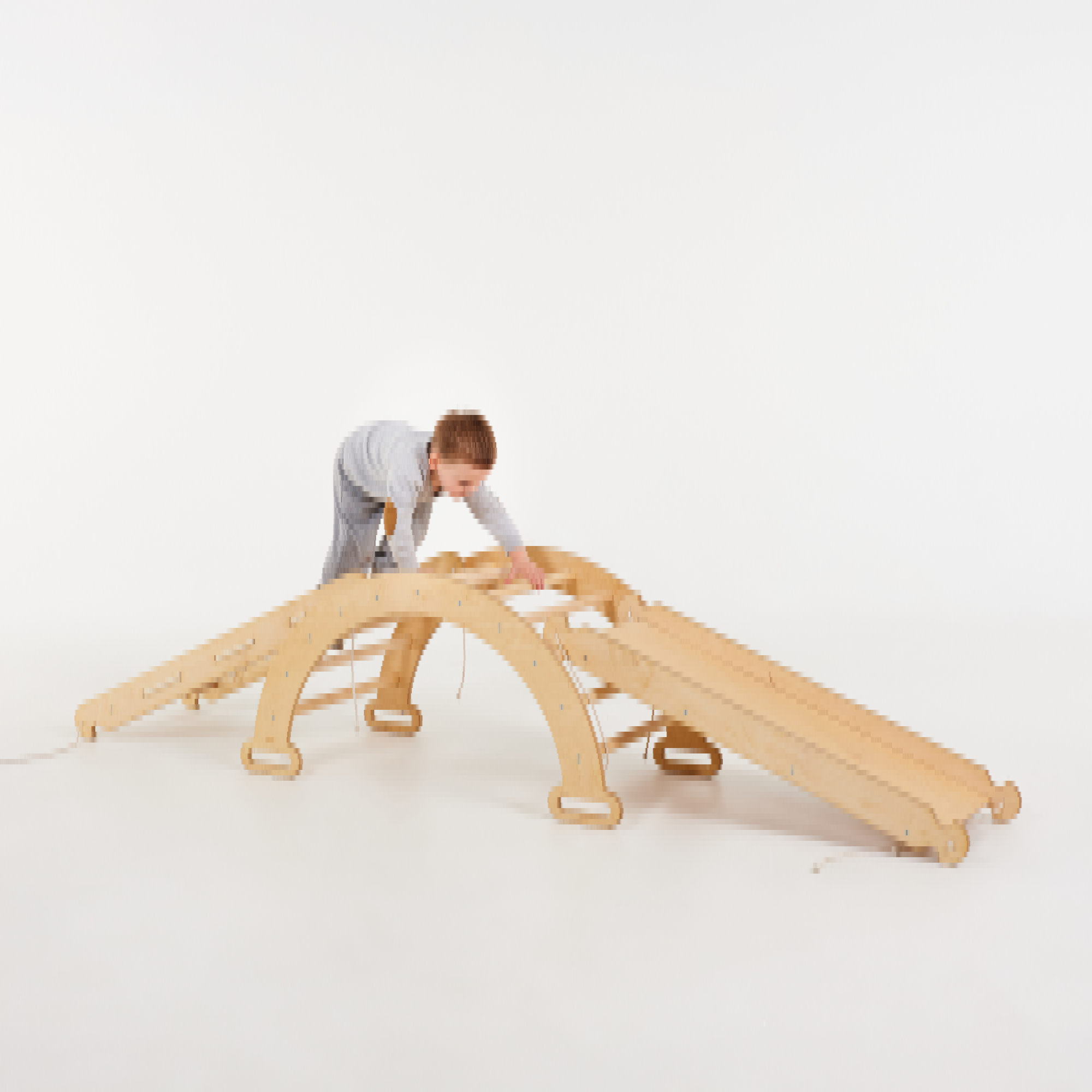 3in1 Montessori Climbing Frame Set: Arch/Rocker + Slide Board + Net – Beige 3in1 Playsets Goodevas
