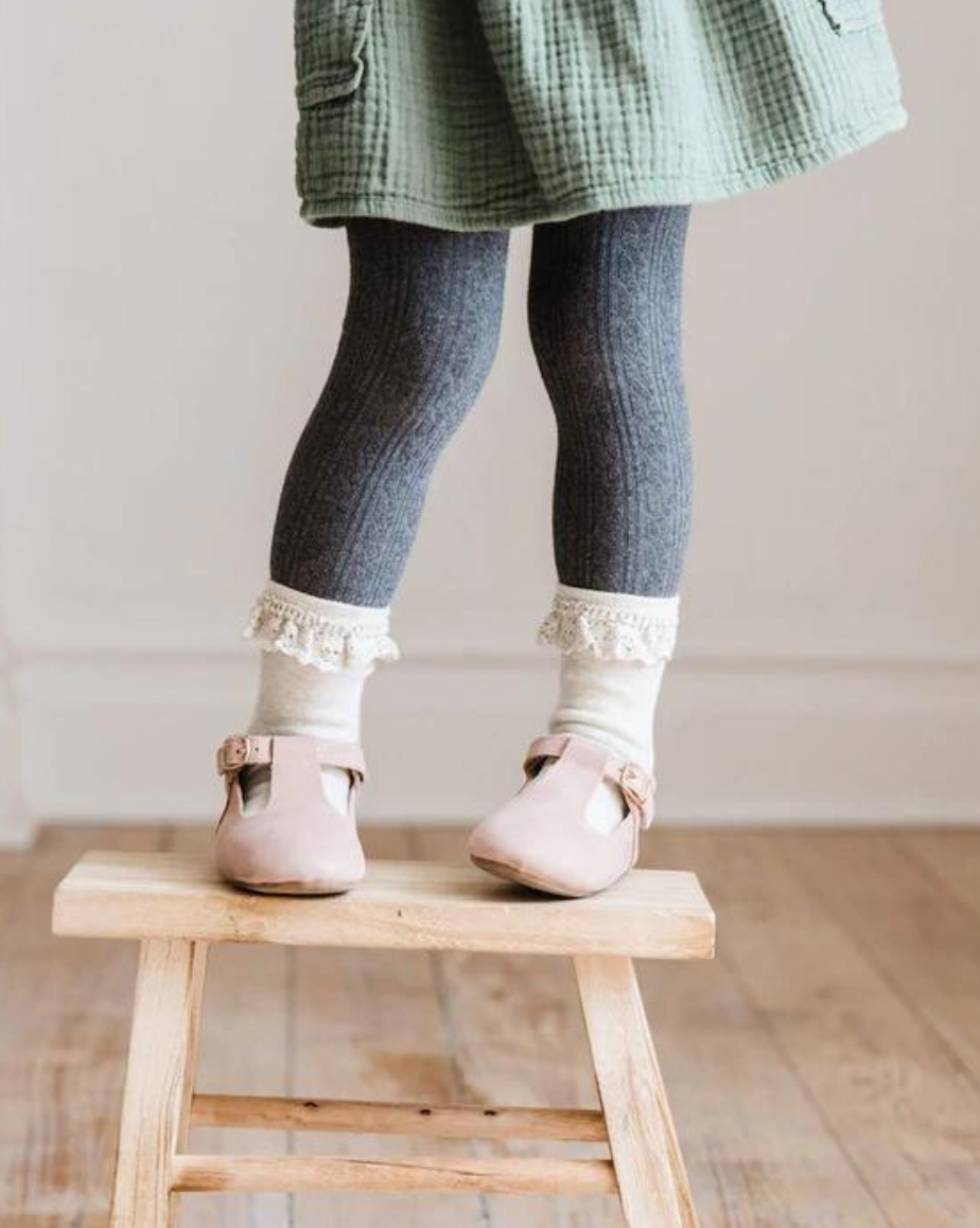 Charcoal Gray Cable Knit Tights Tights Little Stocking Co