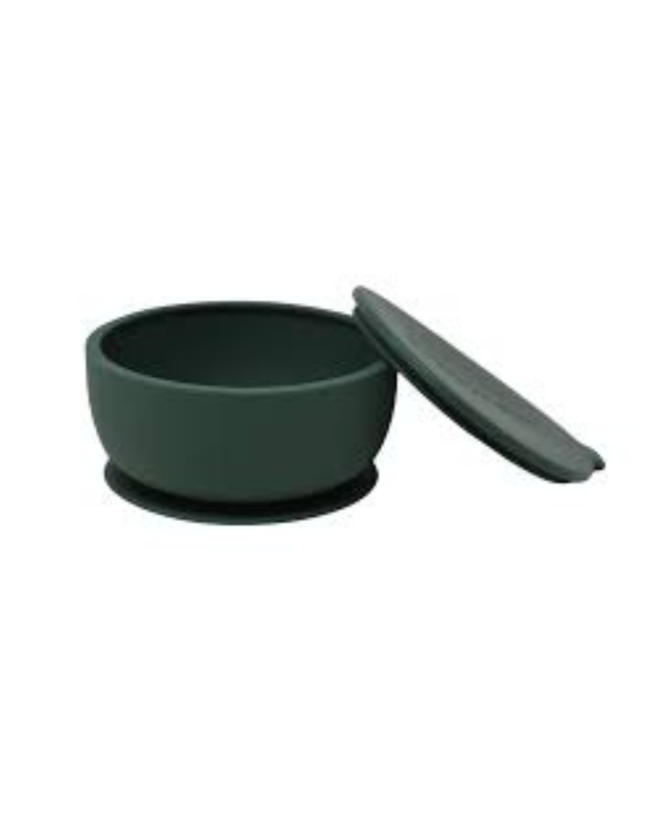 Silicone Suction Bowl with Lids Feeding The Dearest Grey Emerald