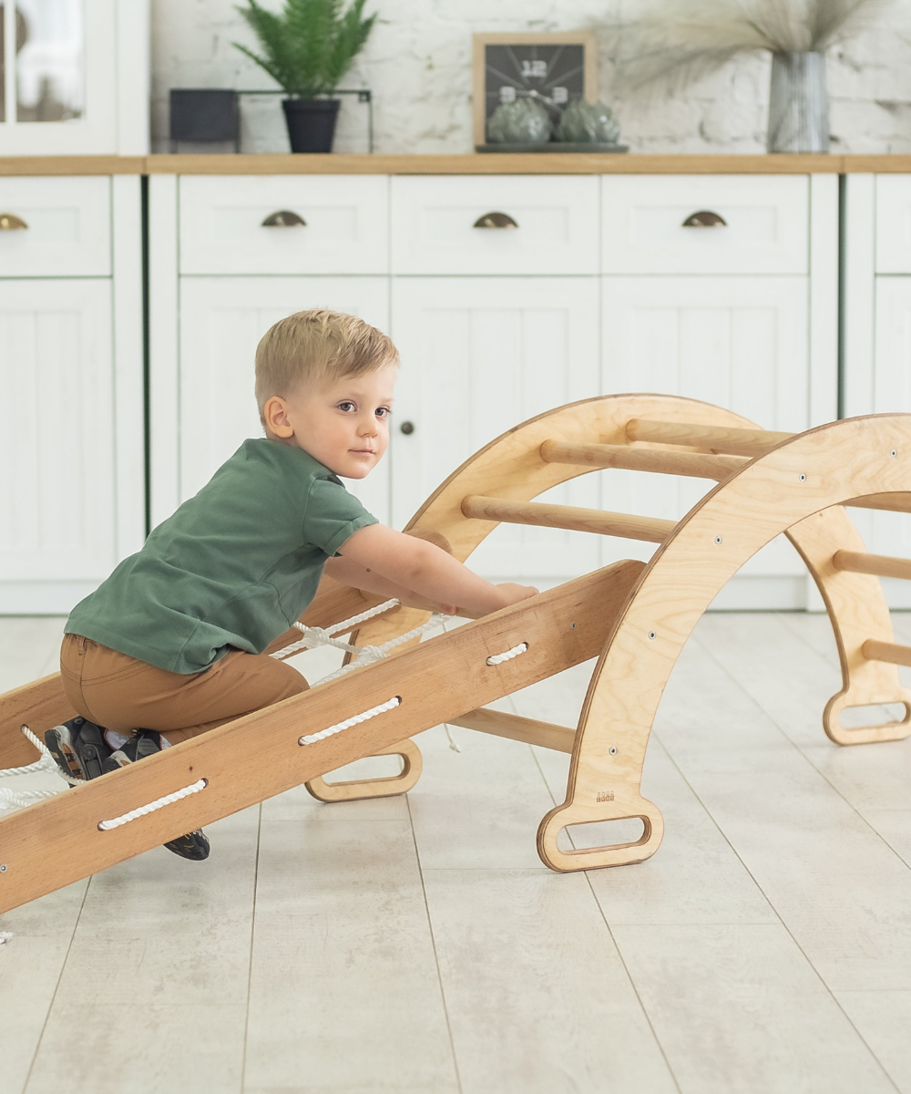 2in1 Montessori Climbing Set: Climbing Arch/Rocker Balance + Climbing Net – Beige 2in1 Playsets Goodevas