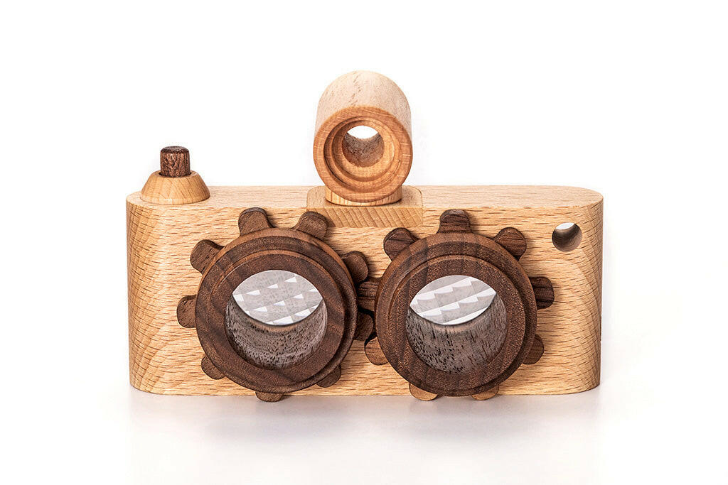 Twinkle Camera - Beechwood Camera Body W/ Walnut Lens wooden toy Father's Factory + no.4 View Finder in Beech