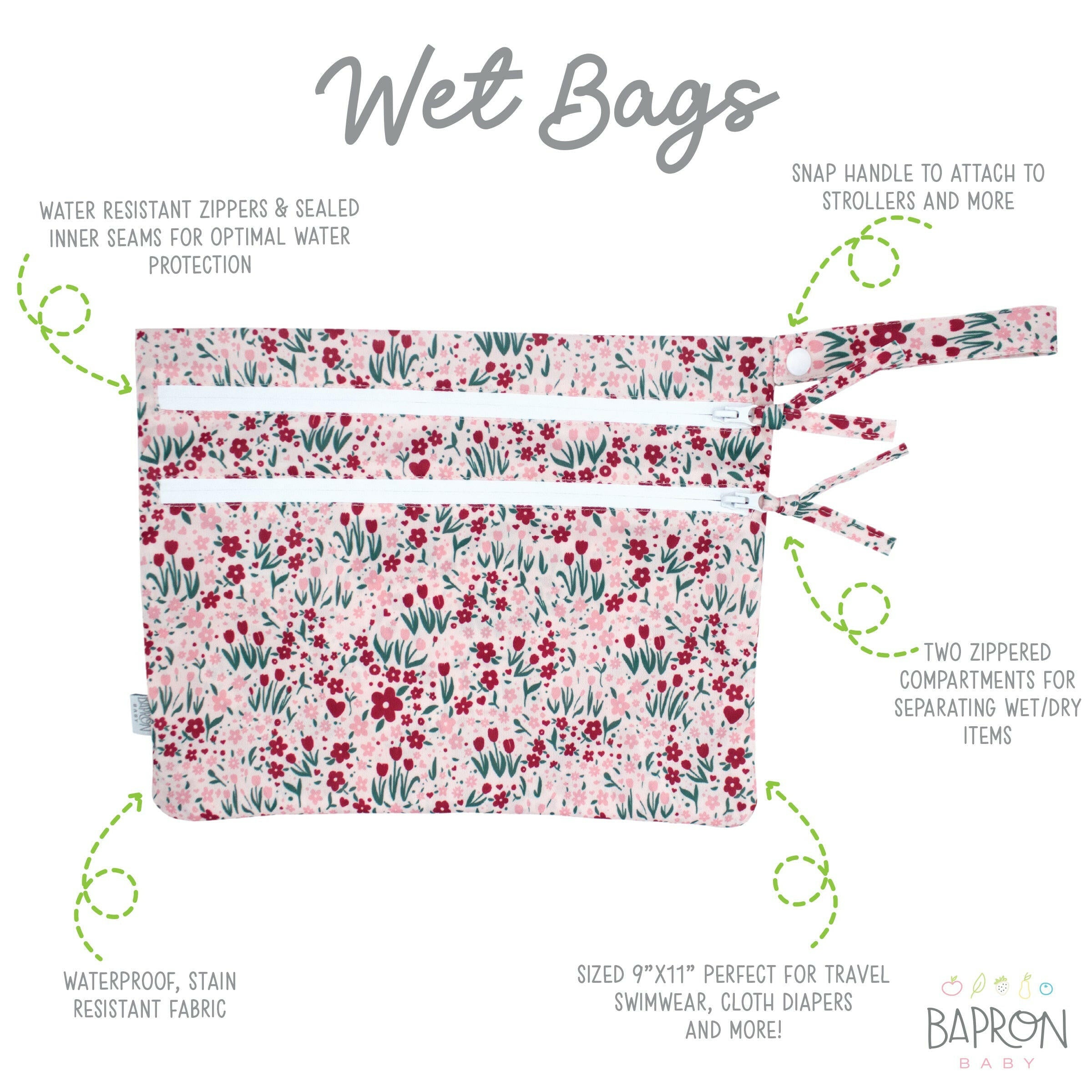 Blushing Blooms - Waterproof Wet Bag (For mealtime, on-the-go, and more!) BapronBaby