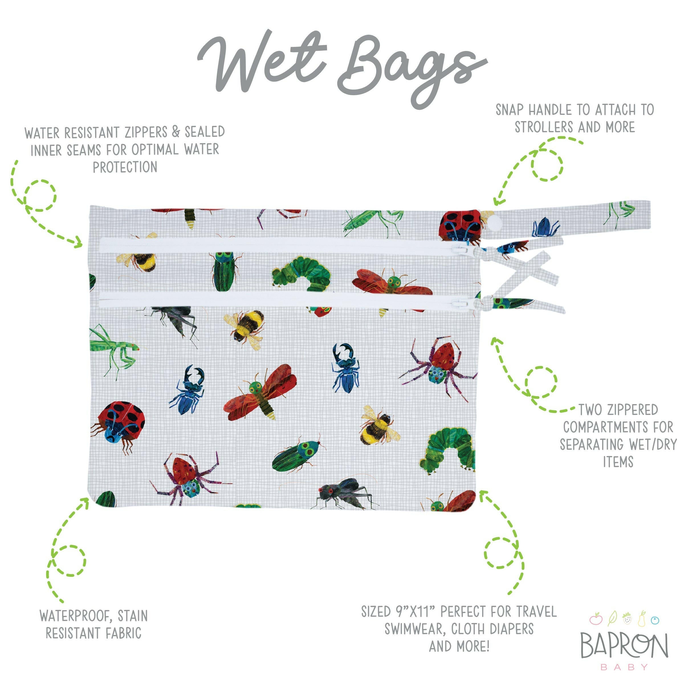 Bug World - Waterproof Wet Bag (For mealtime, on-the-go, and more!) - from the World Of Eric Carle SALE BapronBaby