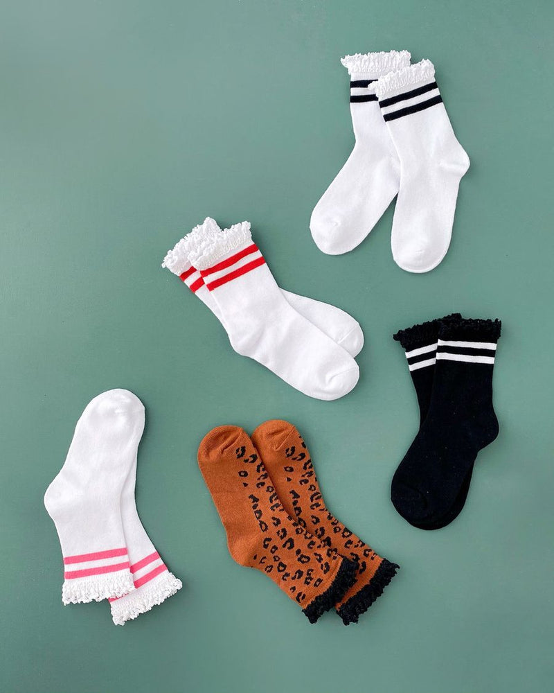 White Stripes Lace Midi Socks