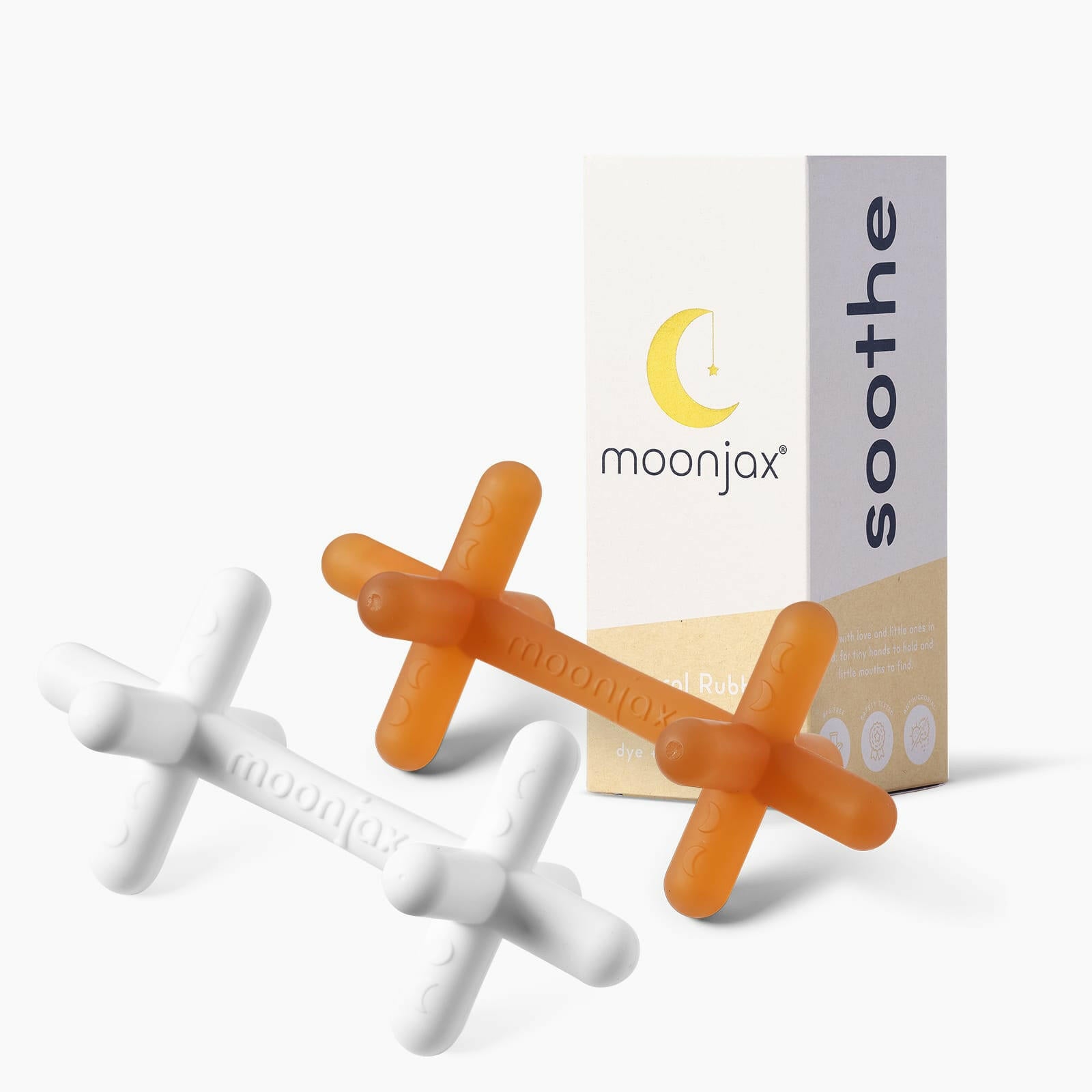 The best baby teethers: 2-pack mix & match TEETHER Moonjax® moonlight white silicone natural rubber