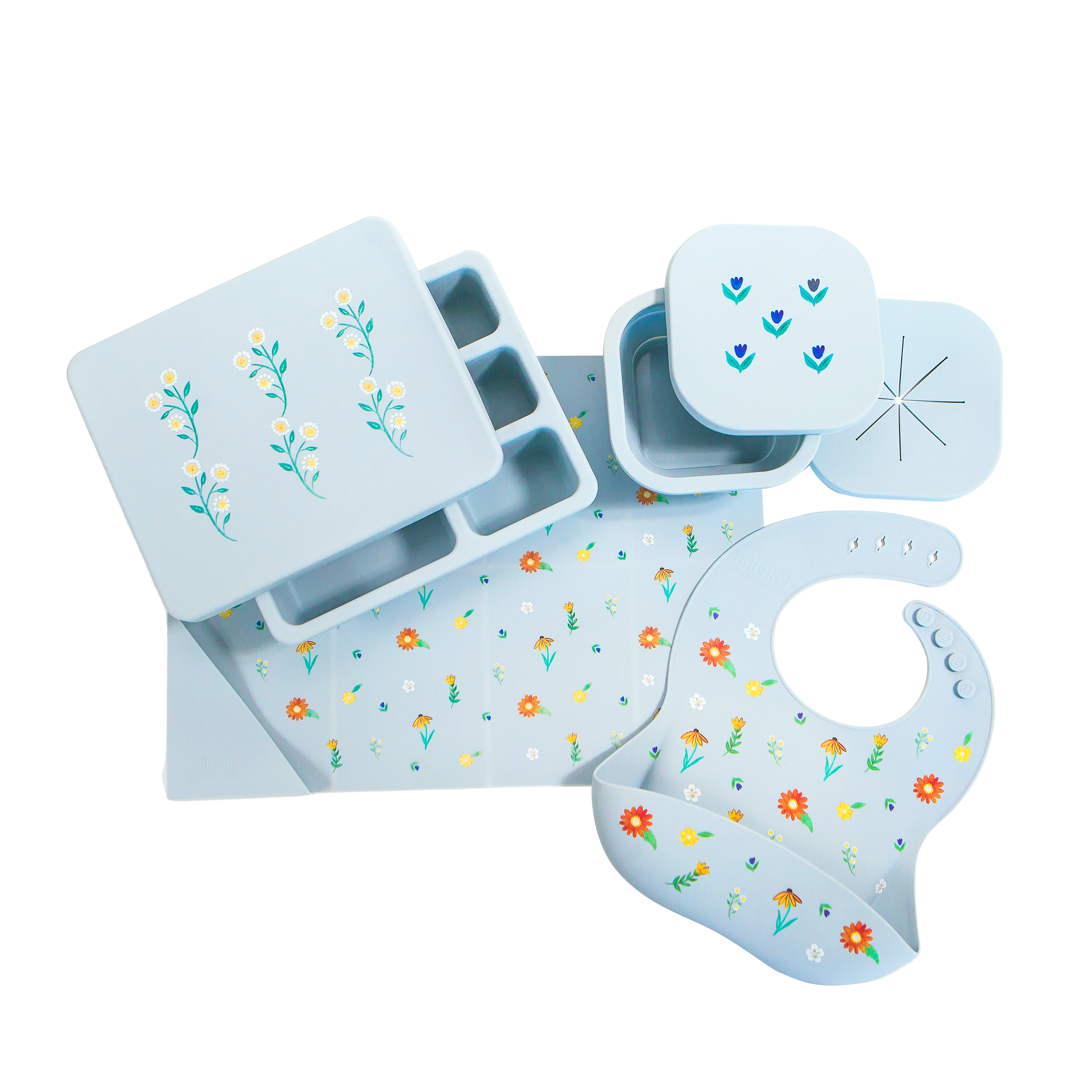 Silicone Mealtime Bundle Wildflower Chambray Blue  Austin Baby Collection