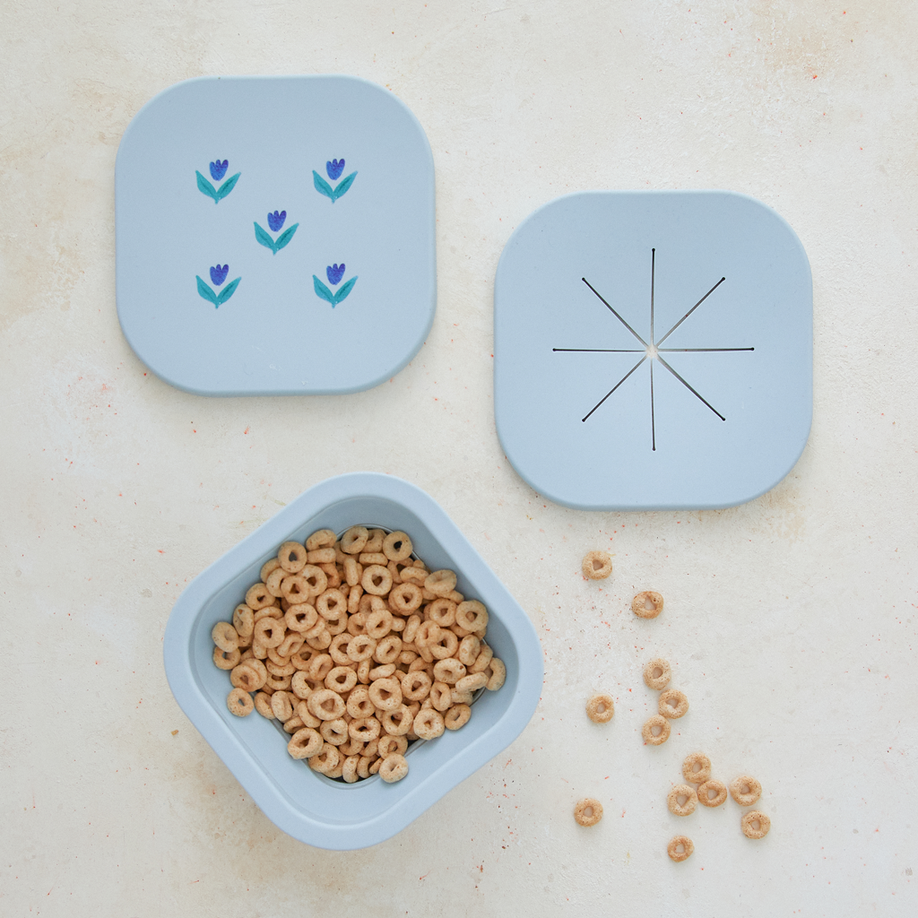 Silicone Collapsible Snack Bowl Wildflower Chambray Blue Austin Baby Collection
