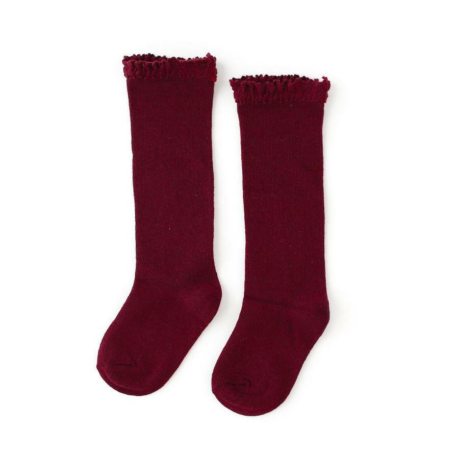 Wine Lace Top Knee High Socks Socks Little Stocking Co