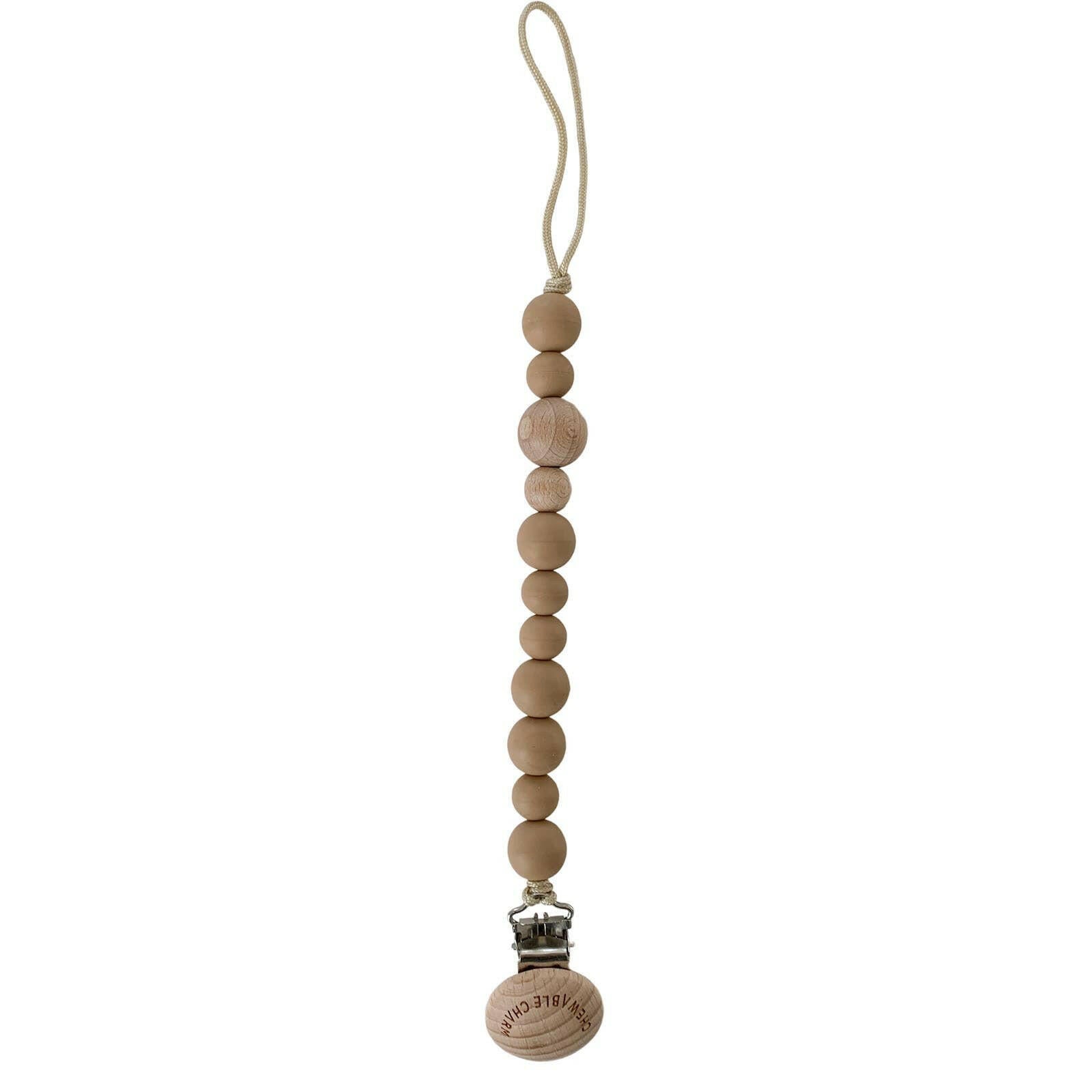 Classic Pacifier Clip Baby Essentials Chewable Charm Wood + Tan Chewable Charm