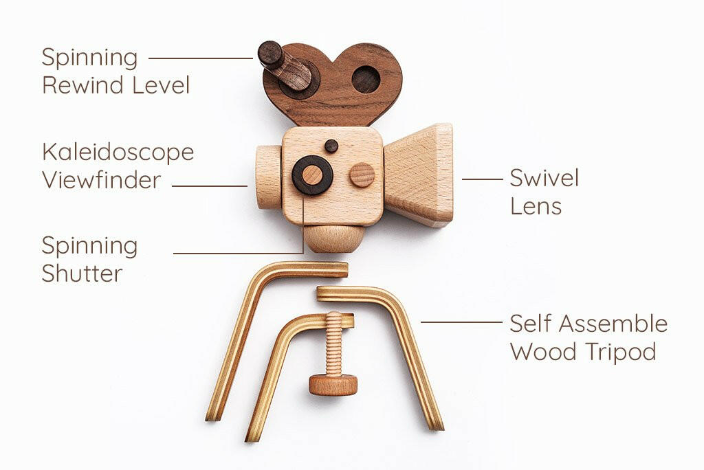 Super 16 Pro Camera Toy With Tripod Wooden Toys Father's Factory
