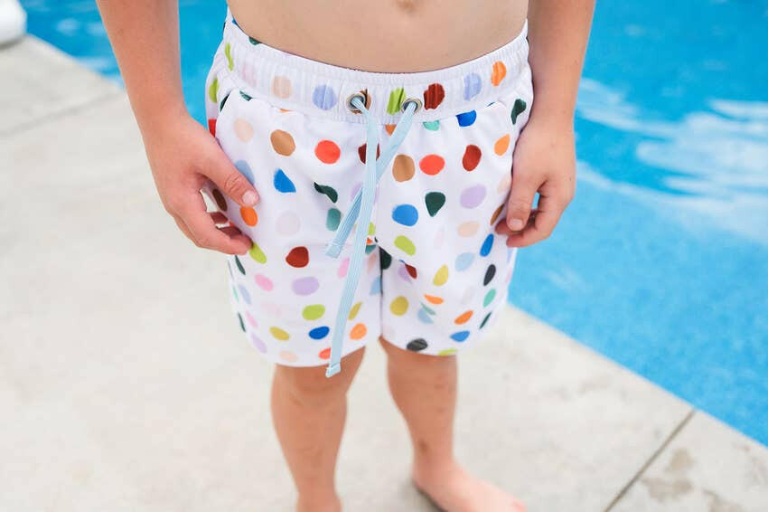 Boy Swim Shorts in Bold Dots  Ollie Jay