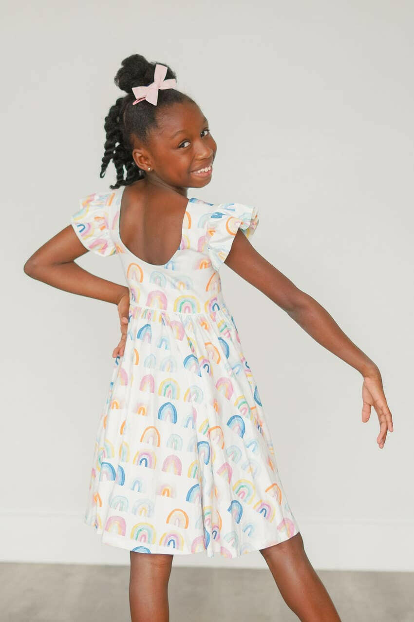 Olivia Dress in Watercolor Rainbow Ollie Jay