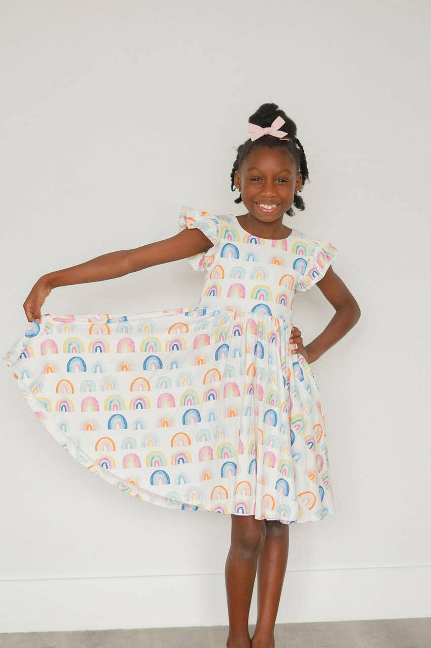 Olivia Dress in Watercolor Rainbow Ollie Jay