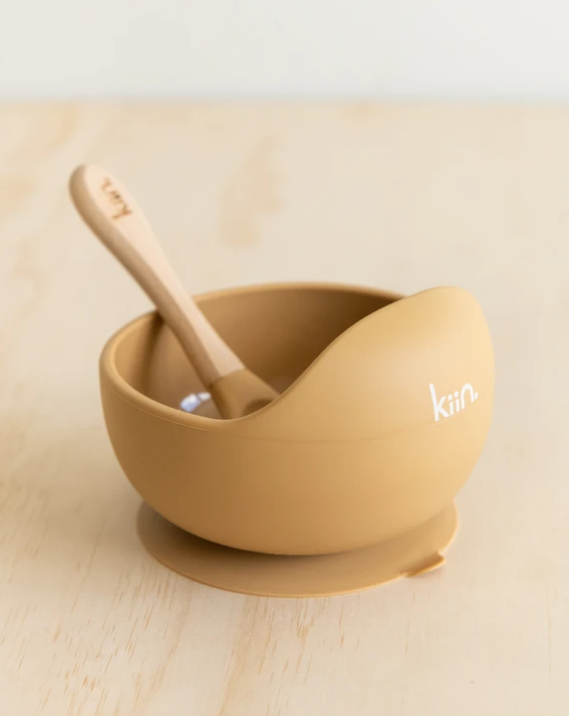 Silicone Bowl + Spoon Set Feeding Kiin Baby Tan