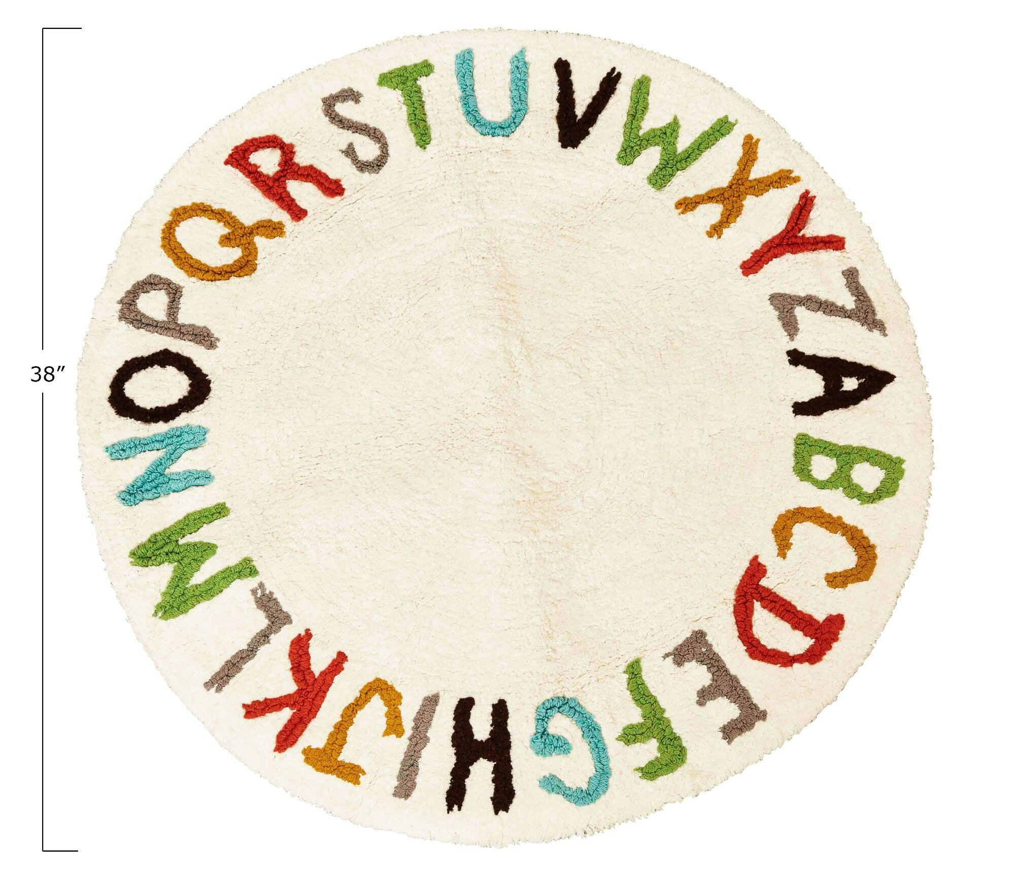 38" Round Woven Cotton Tufted Alphabet Rug, Multi Color Rugs Bloomingville Mini