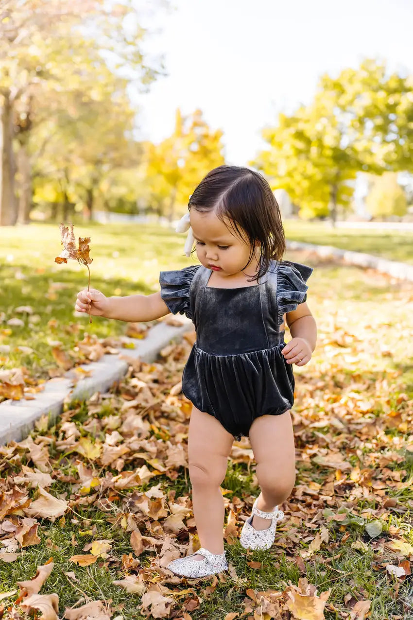 Emmy Romper in Blue Velvet Ollie Jay