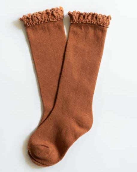 Sugar Almond Lace Top Knee Highs Socks Little Stocking Co 6/18M Sugar Almond